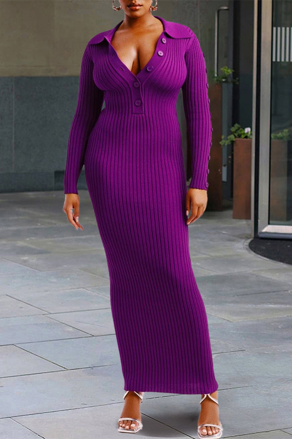 Chic Ribbed knit detail Maxi Dress