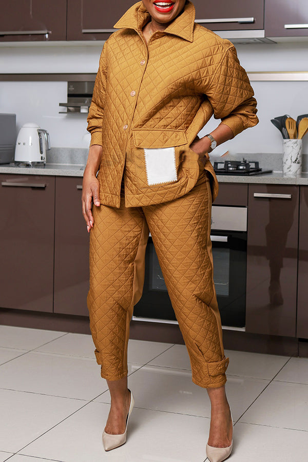 Casual Quilted Panel Jacket & Pants Set