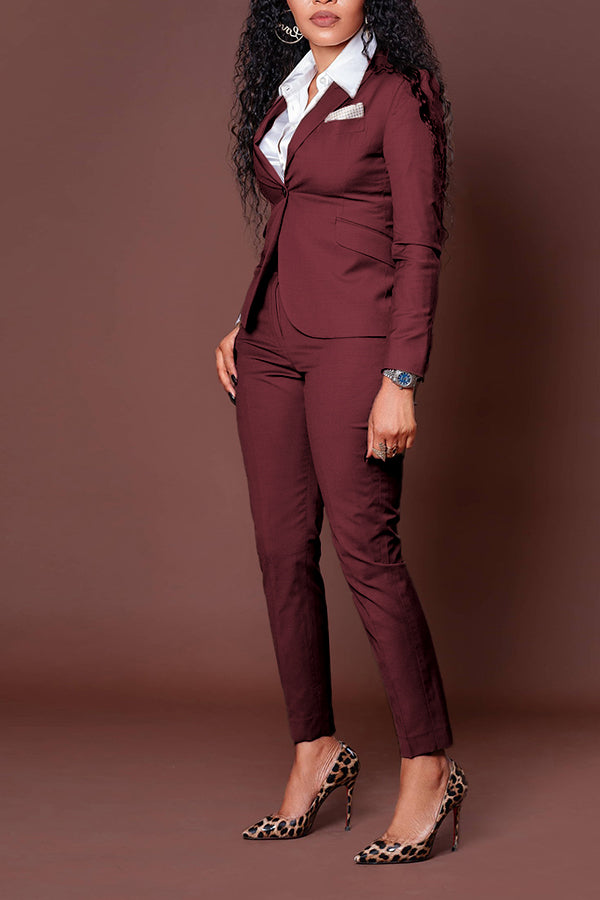 Elegant Decorative Pocket Blazer & Pants Set