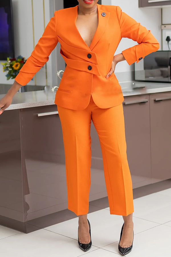 Stylish Asymmetrical Design Blazer & Pants Set