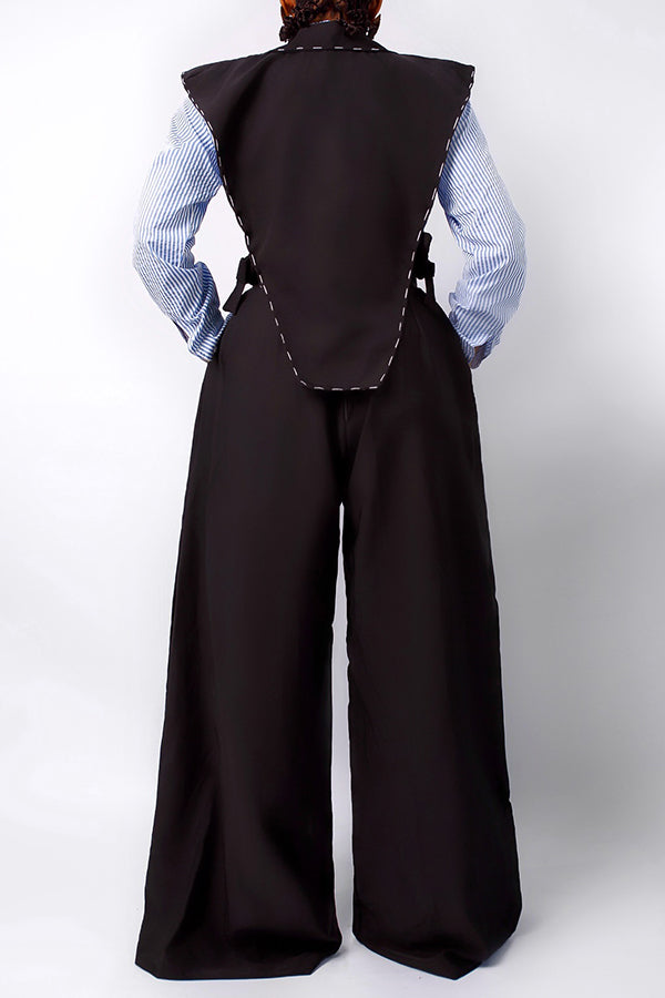 Chic Lapel Neck Sleeveless Vest & Wide Leg Pants Set