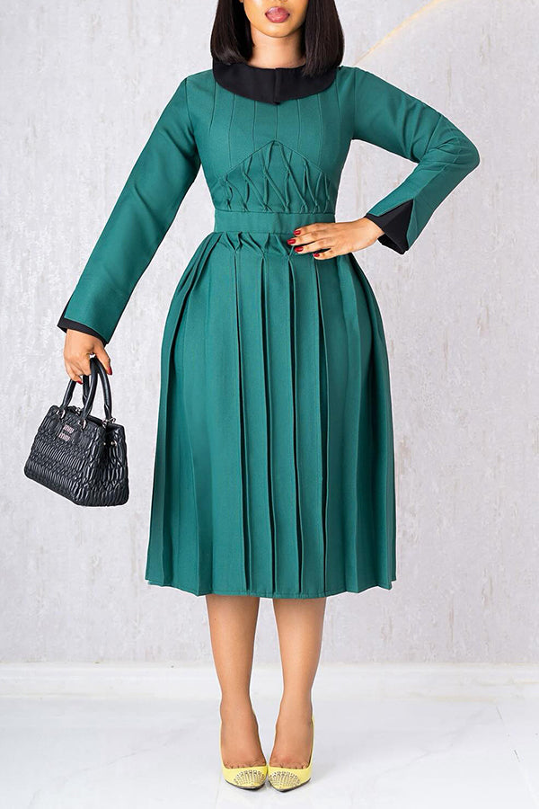 Classic Pleated Two-tone Dress