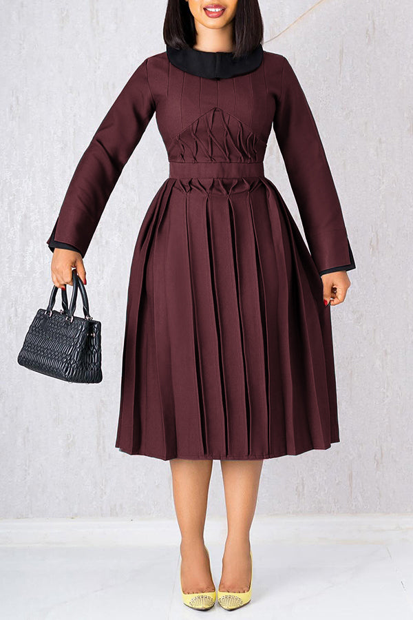 Classic Pleated Two-tone Dress