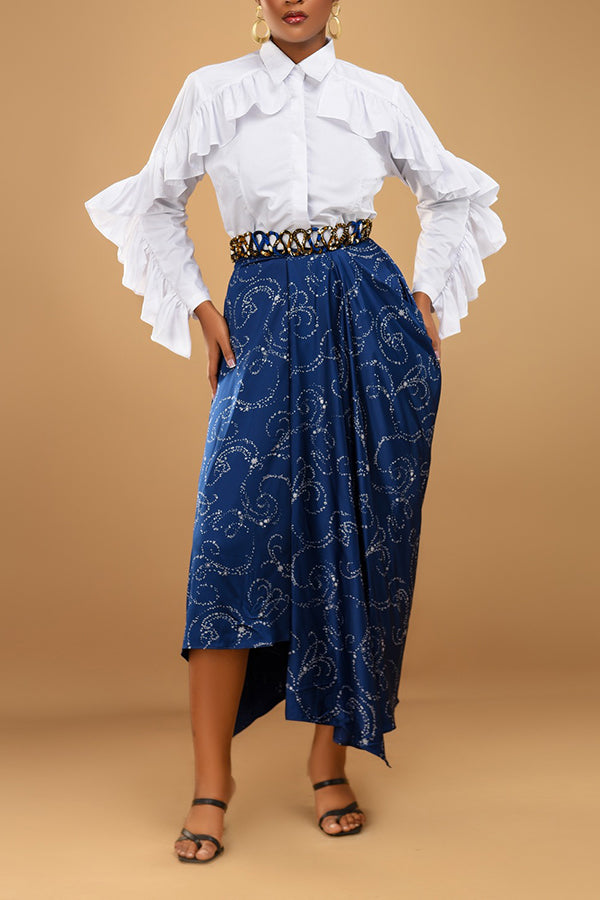 Elegant Ruffle Solid Button Up Blouse