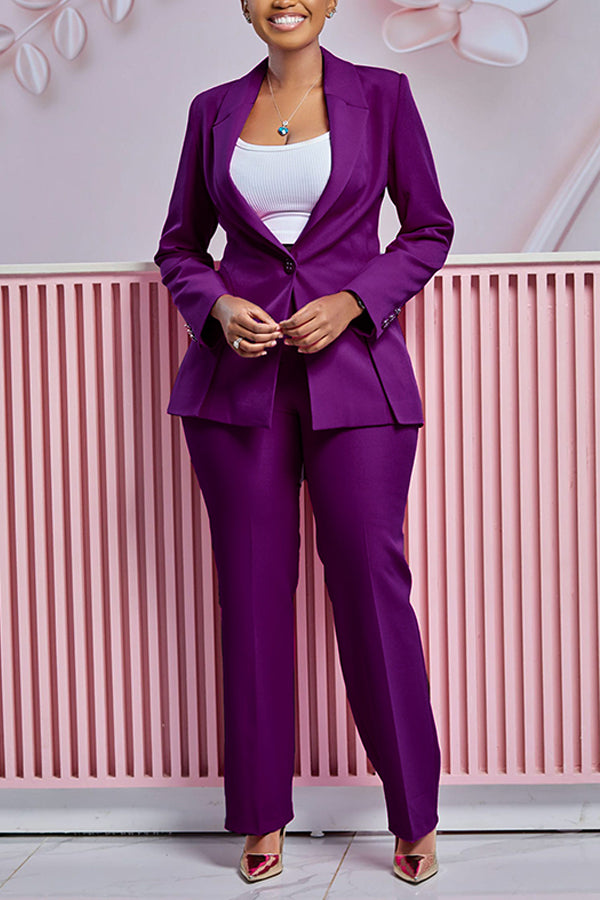 Elegant Peak Collar Blazer & Pants Set