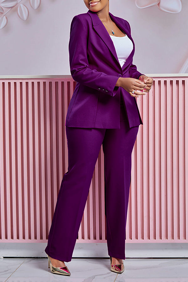 Elegant Peak Collar Blazer & Pants Set