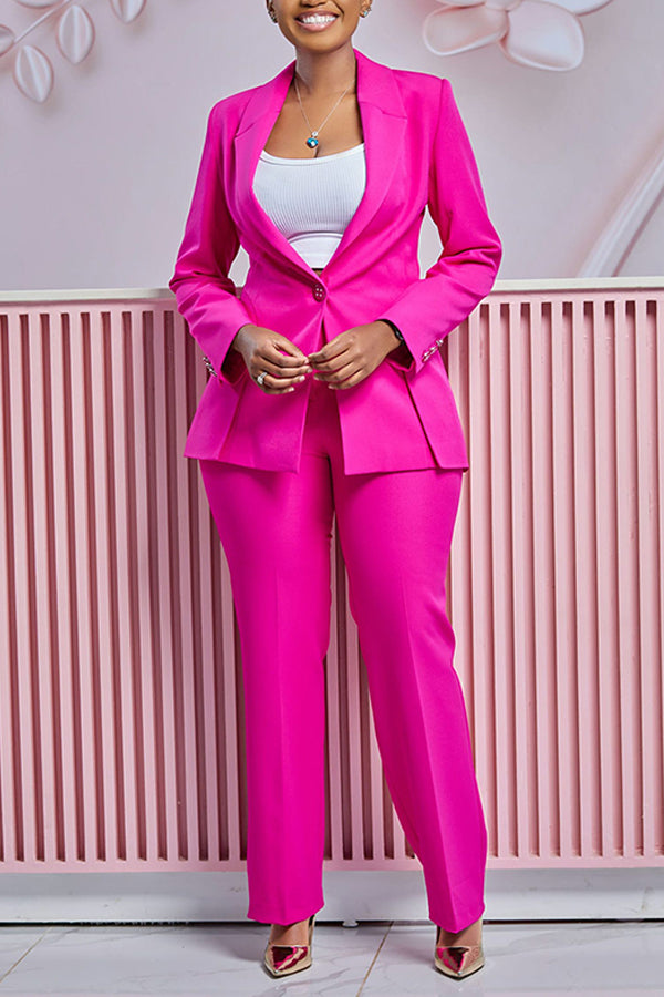 Elegant Peak Collar Blazer & Pants Set