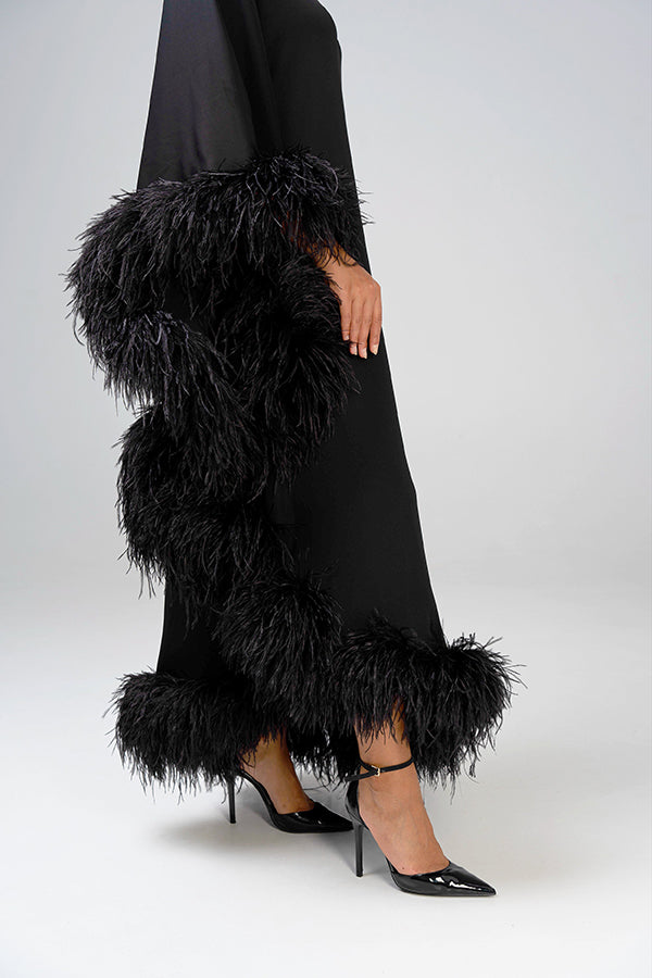 Elegant Asymmetrical Hem Feather Dress