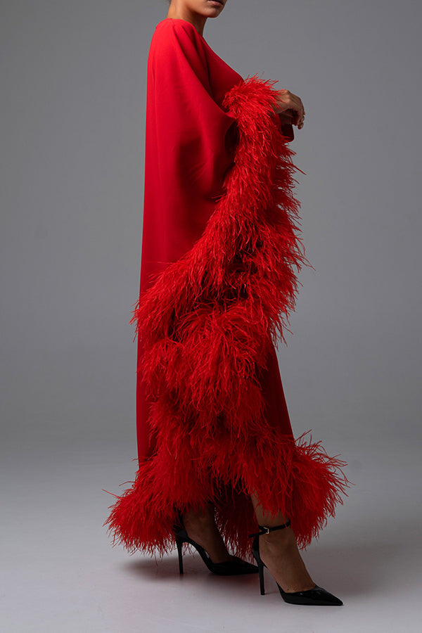 Elegant Asymmetrical Hem Feather Dress