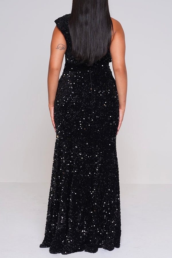 Shiny One Shoulder Sequin Dress