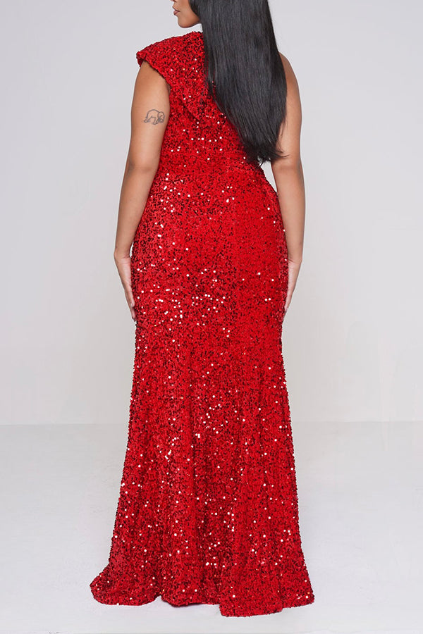 Shiny One Shoulder Sequin Dress