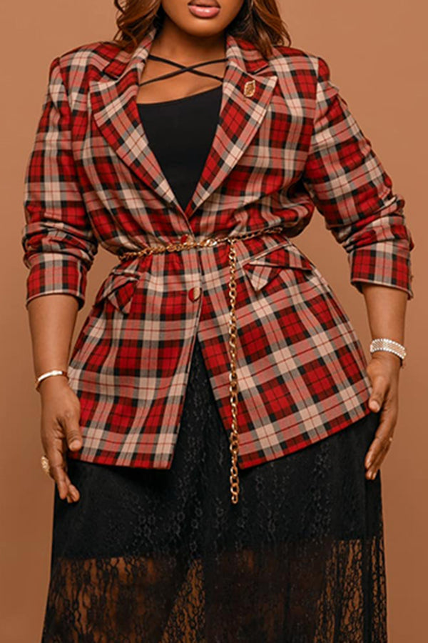 Vintage Plaid Blazer & Mesh Skirt Set