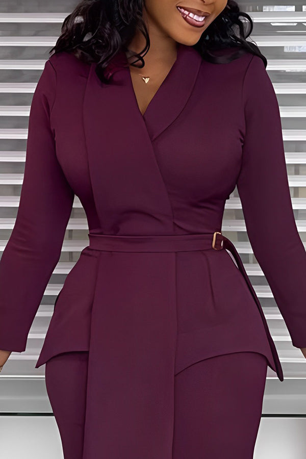 Elegant Asymmetrical Collar Blazer & Pants Set