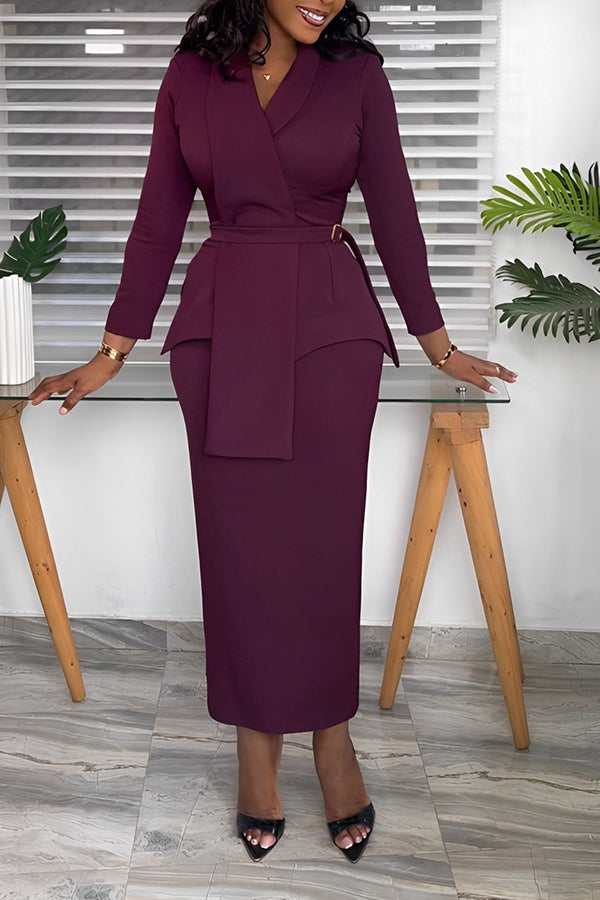 Elegant Asymmetrical Collar Blazer & Skirt Set