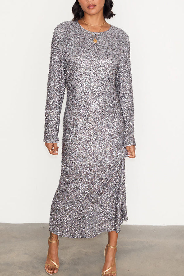 Casual Round Neck Sequin Dress