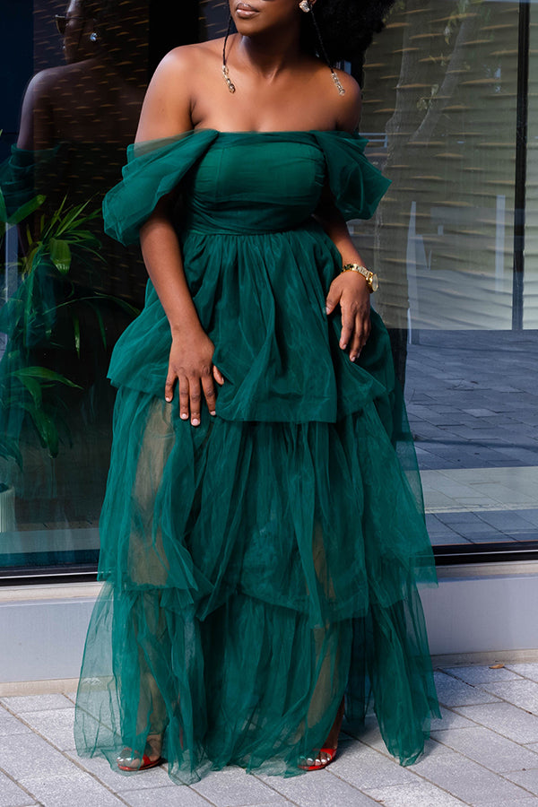 Elegant Off Shoulder Mesh Maxi Dress