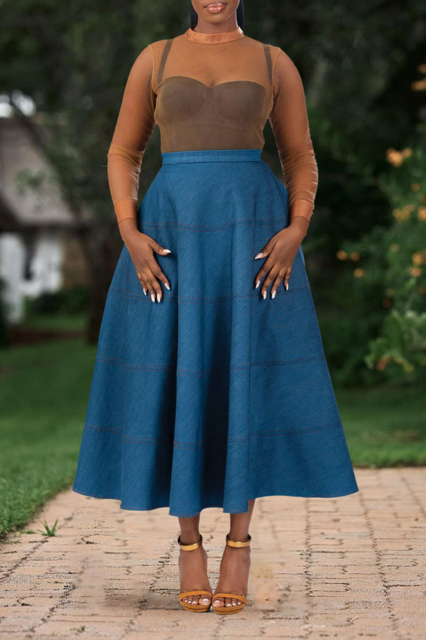 Chic Slant Pocket Denim A-line Skirt