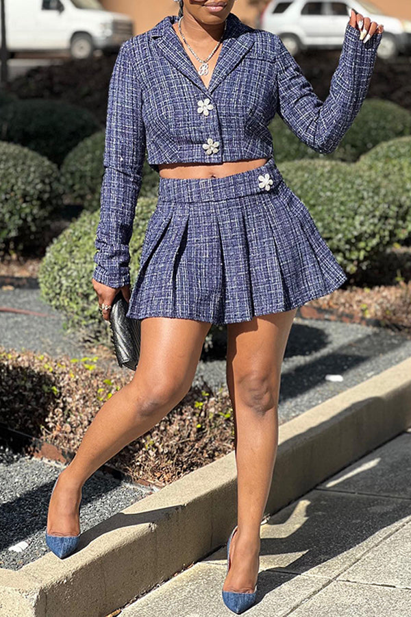 Vintage Plaid Crop Jacket & Skirt Set