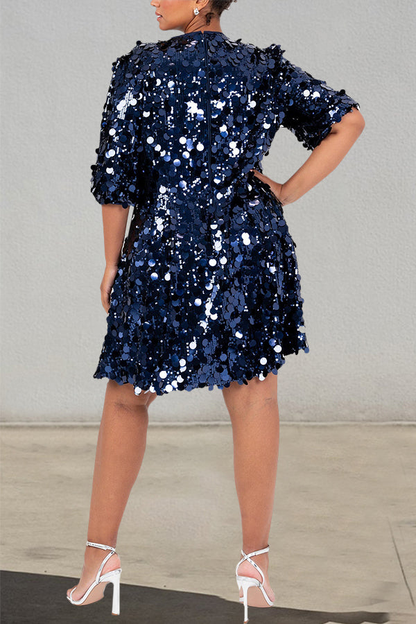 Stylish Round Neck Sequin Mini Dress