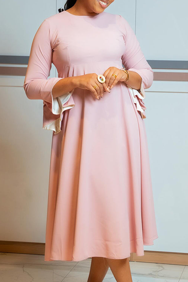 Elegant Round Neck Midi Dress