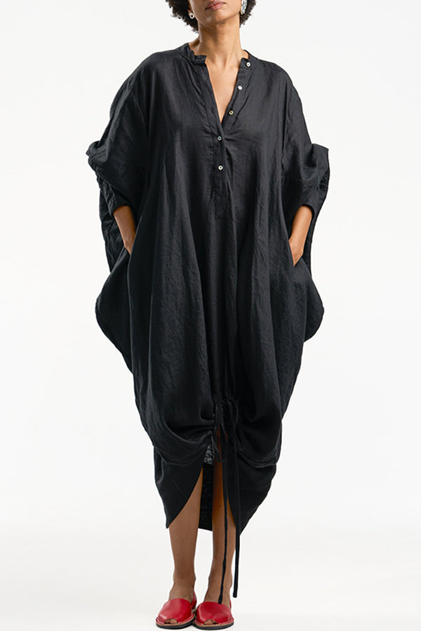 Casual Drawstring Batwing Sleeve Midi Dress