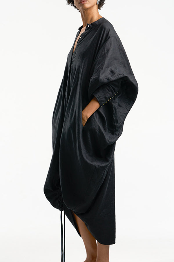 Casual Drawstring Batwing Sleeve Midi Dress