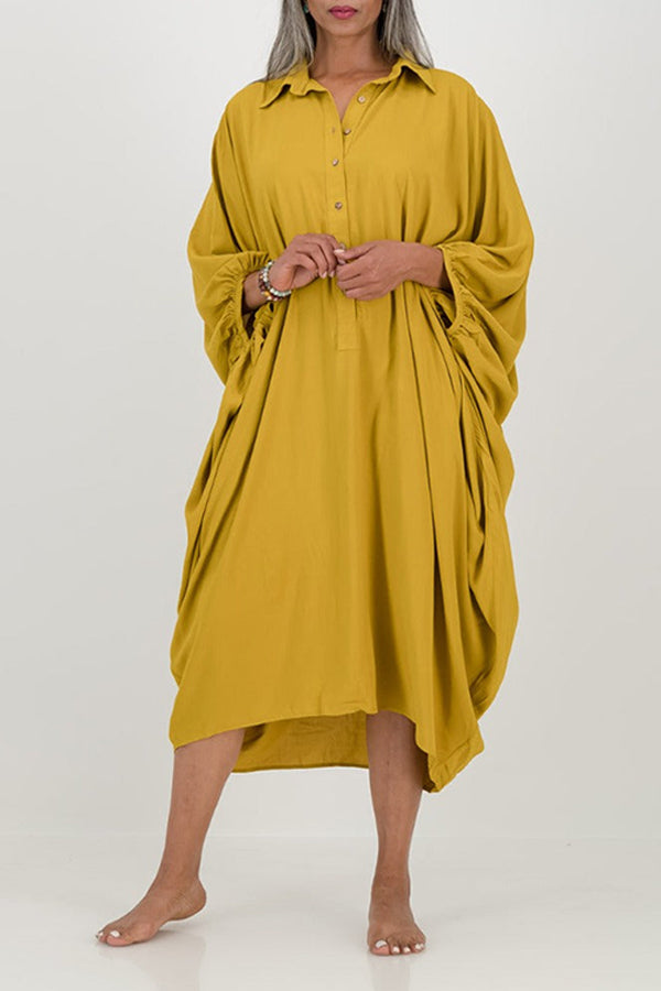 Vintage Batwing Sleeve Solid Midi Dress