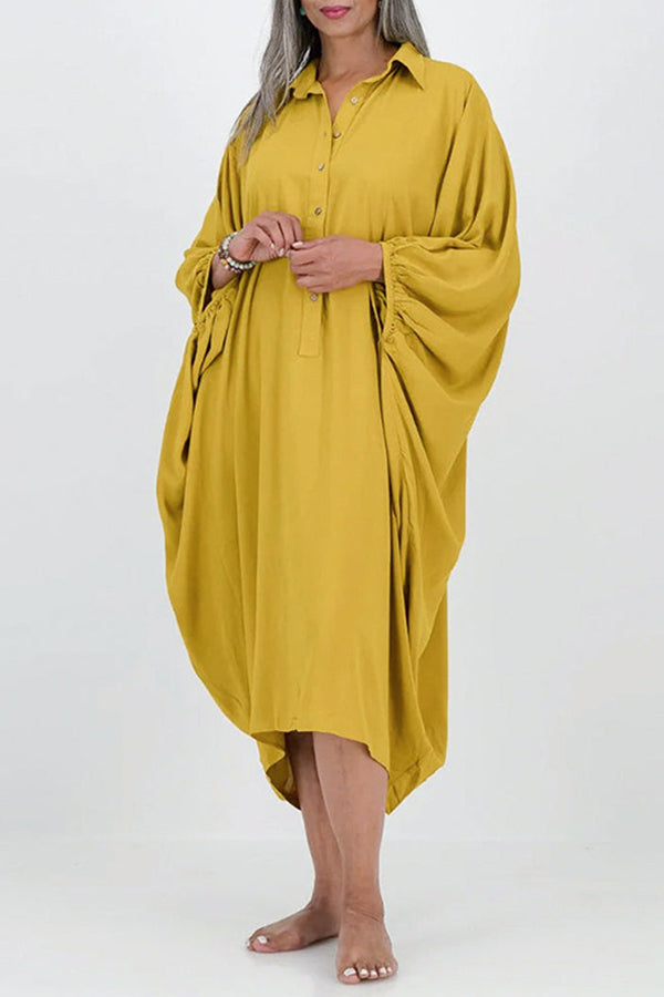 Vintage Batwing Sleeve Solid Midi Dress