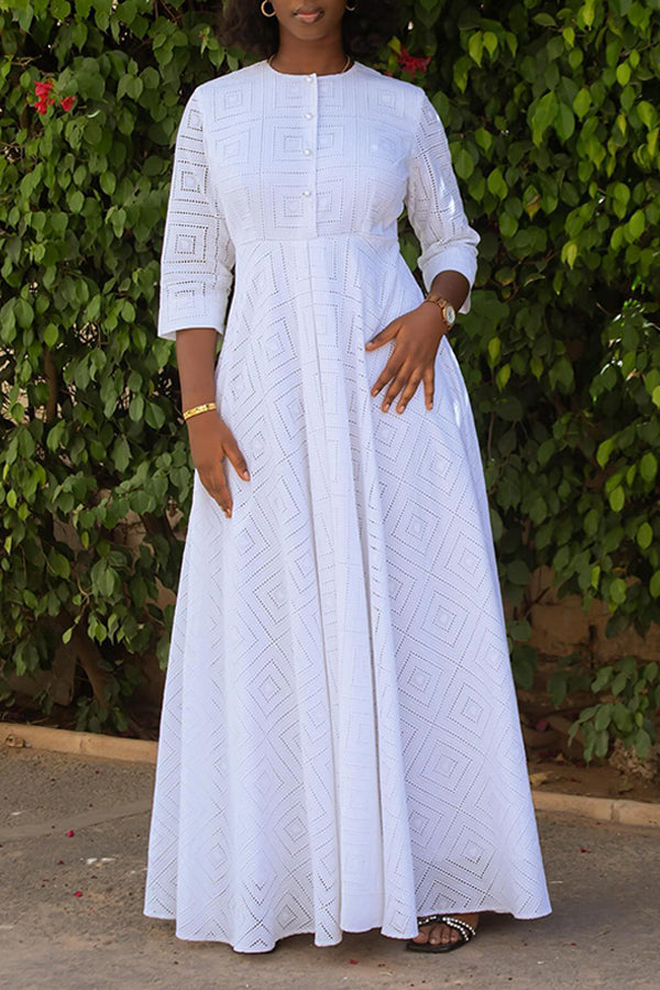 Elegant Schiffy Round Neck Maxi Dress