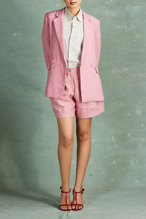 Casual Lapel Collar Blazer & Shorts Set