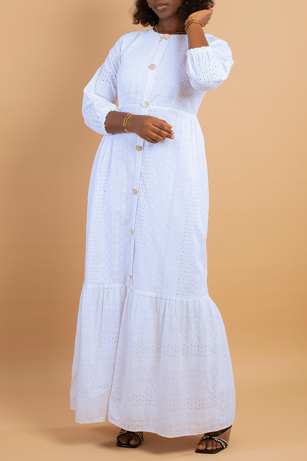 Casual Round Neck Schiffy Maxi Dress