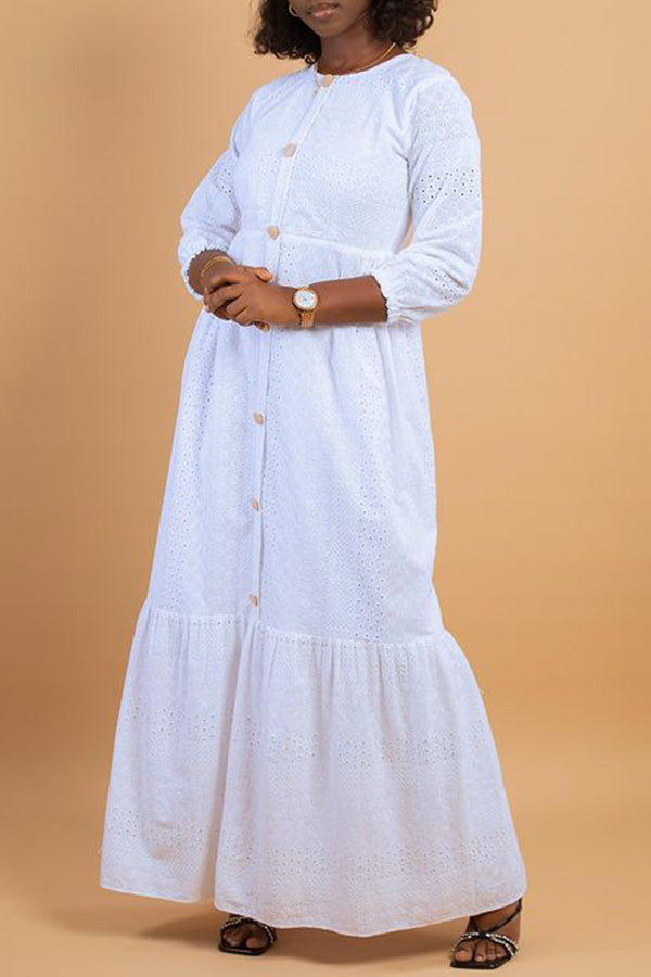 Casual Round Neck Schiffy Maxi Dress