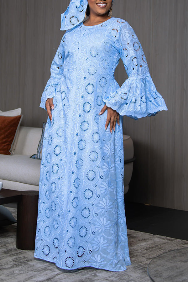 Classic Round Neck Trumpet Sleeve Maxi Dress