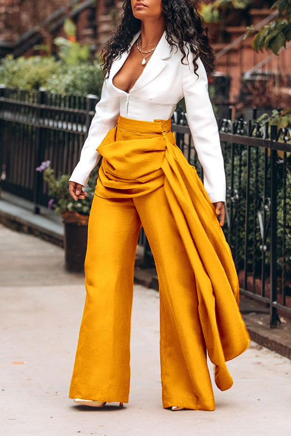 Side Draped Ruched Straight Leg Pants