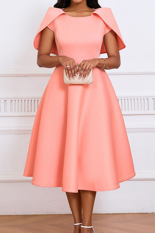 Elegant Solid Shawl Sleeve A-line Dress