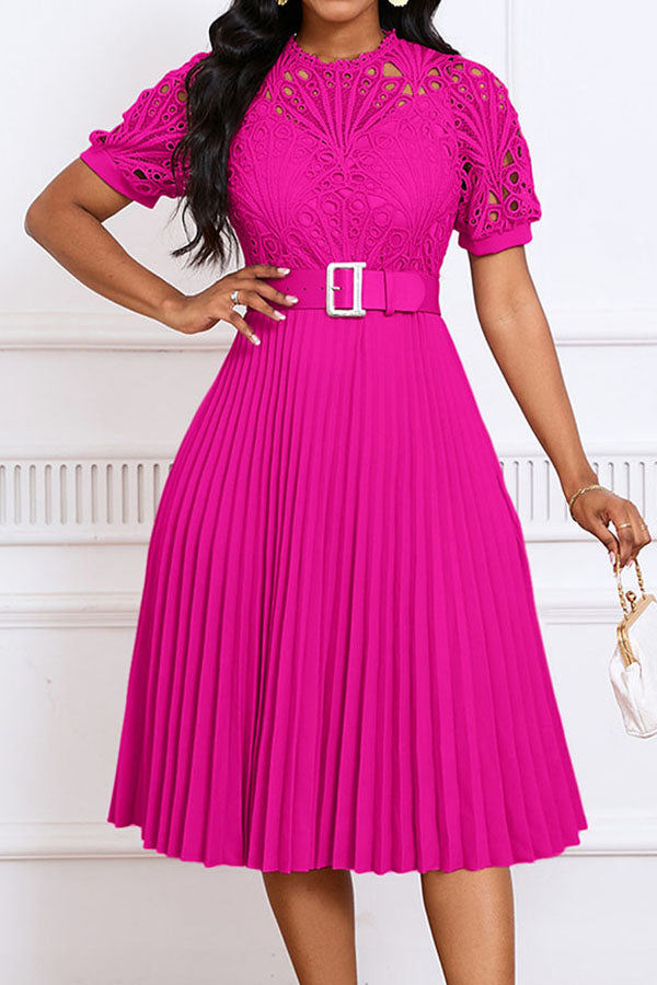 Elegant Lace Pleated A-line Dress