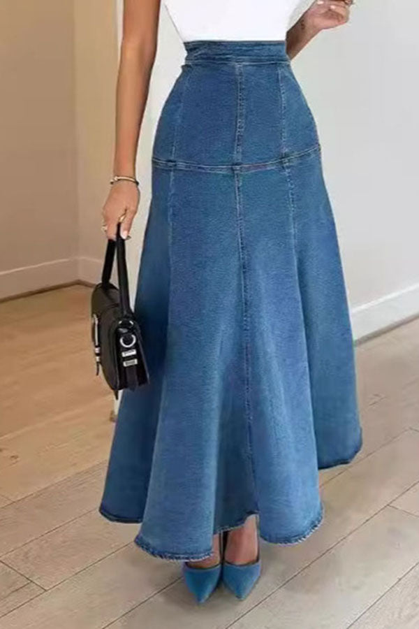 Stylish Denim Fishtail Hem Skirt