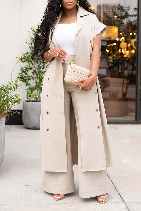 Casual Double Breasted Vest Coat & Pants Set