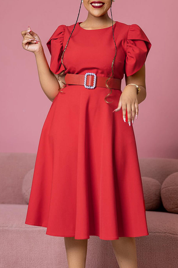 Elegant Puff Sleeve A-line Dress