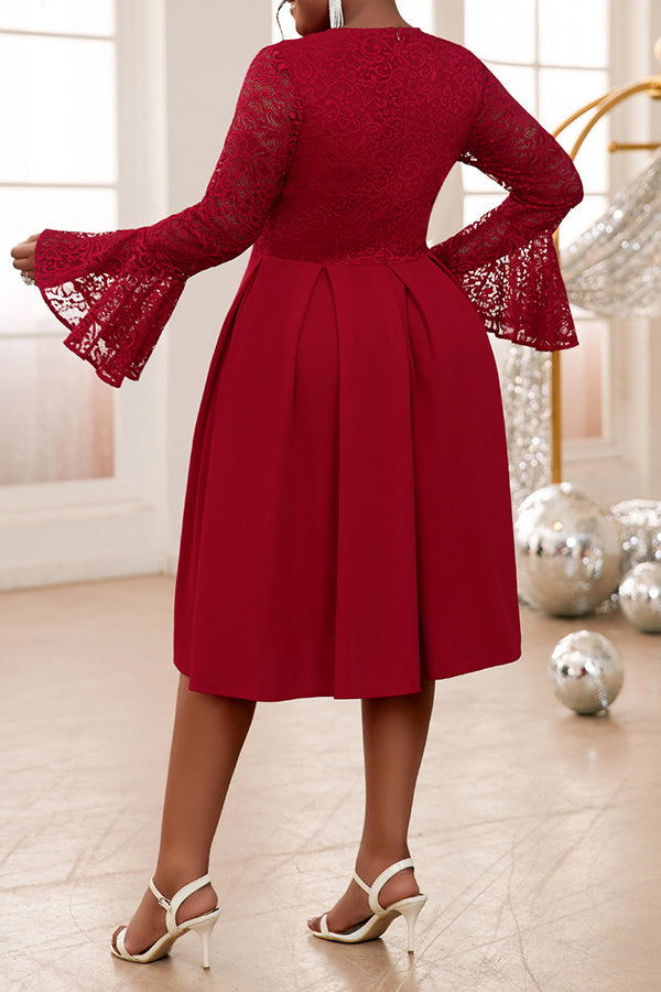 Stunning Lace Panel Trumpet Sleeve A-line Dress