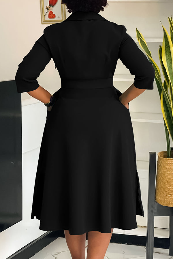 Surplice Neck 3/4 Sleeve Belted Dress