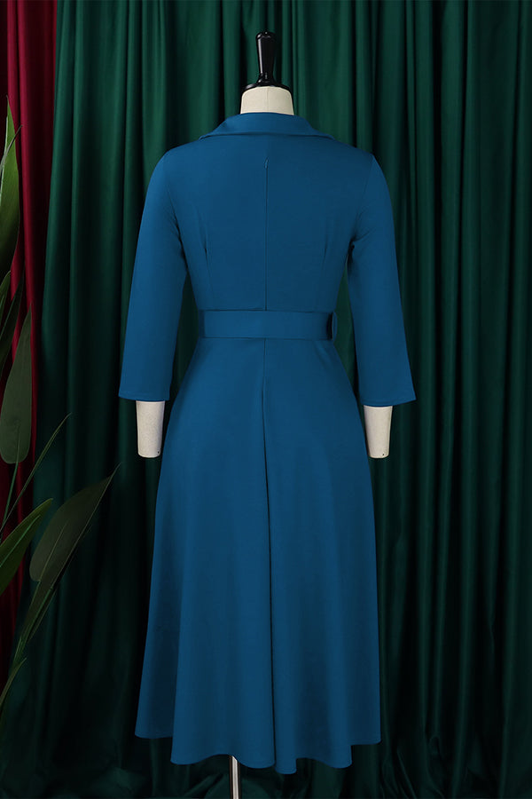 Surplice Neck 3/4 Sleeve Belted Dress