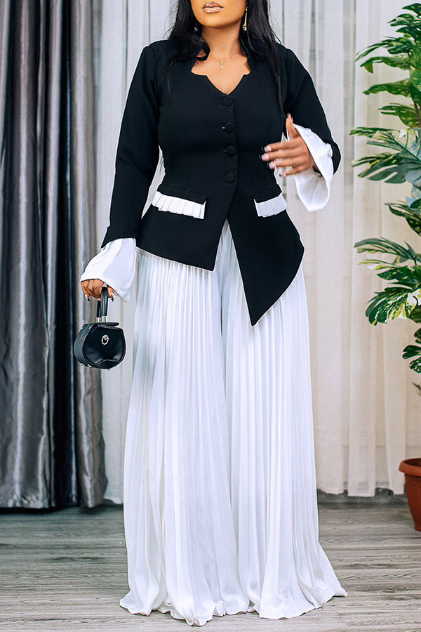 Trumpet Sleeve Top & Pleated Wide Leg Pants Set