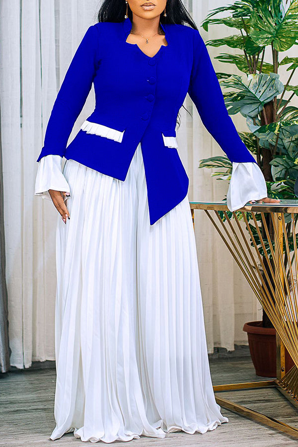 Trumpet Sleeve Top & Pleated Wide Leg Pants Set