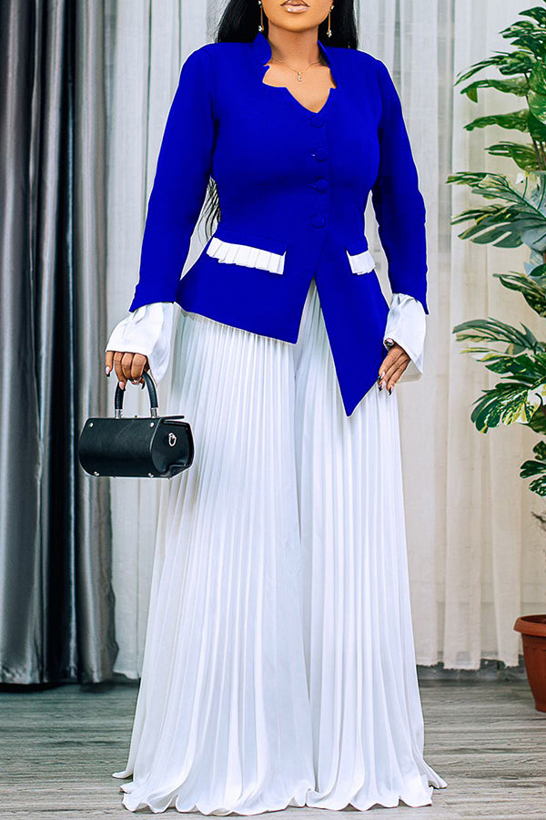 Trumpet Sleeve Top & Pleated Wide Leg Pants Set