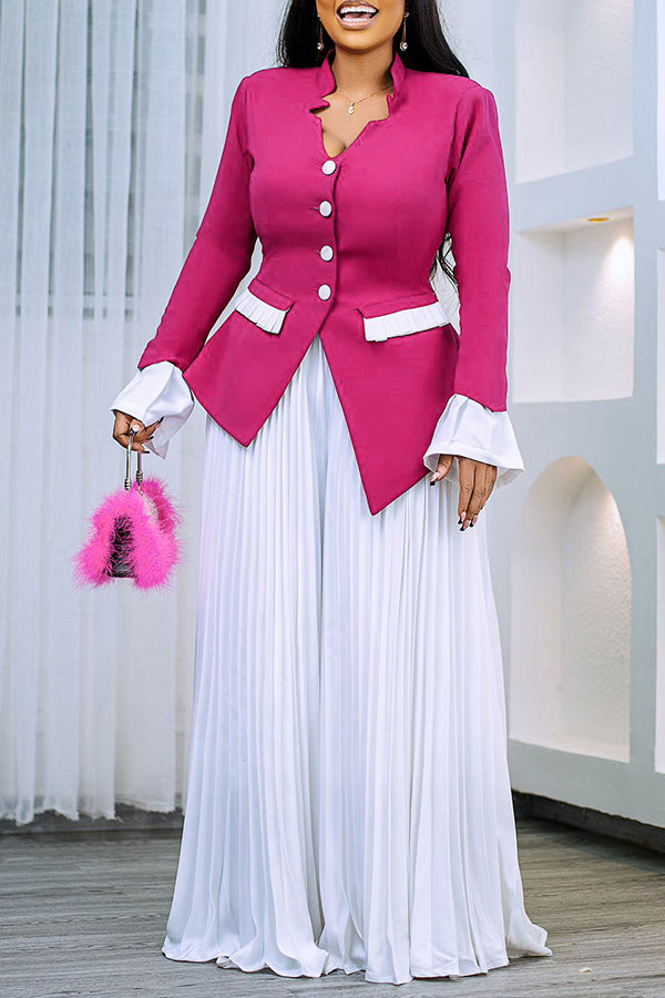 Trumpet Sleeve Top & Pleated Wide Leg Pants Set