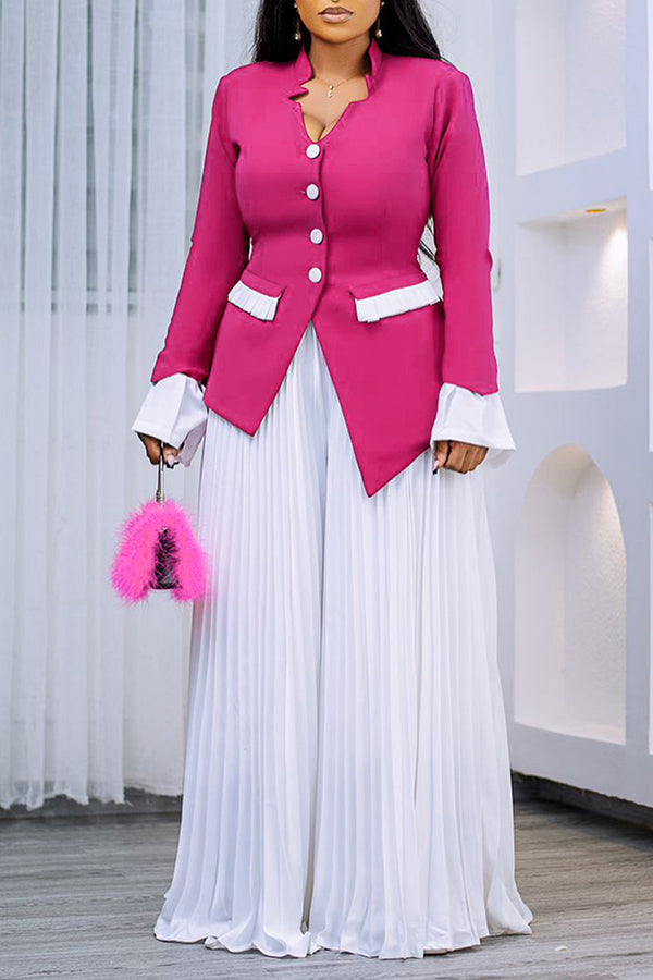 Trumpet Sleeve Top & Pleated Wide Leg Pants Set