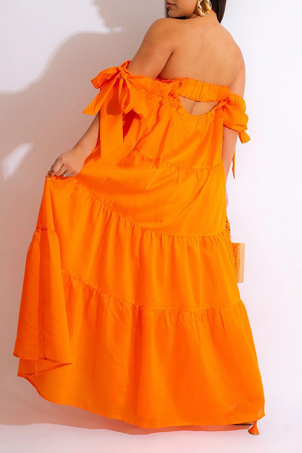 Off Shoulder Ruffled High Low Hem Maxi Dress