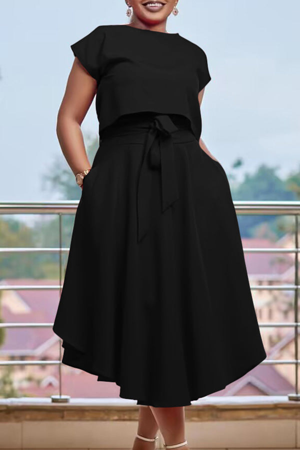 acorpstyle|Women's set|Round Neck Belted Front Dress Suit